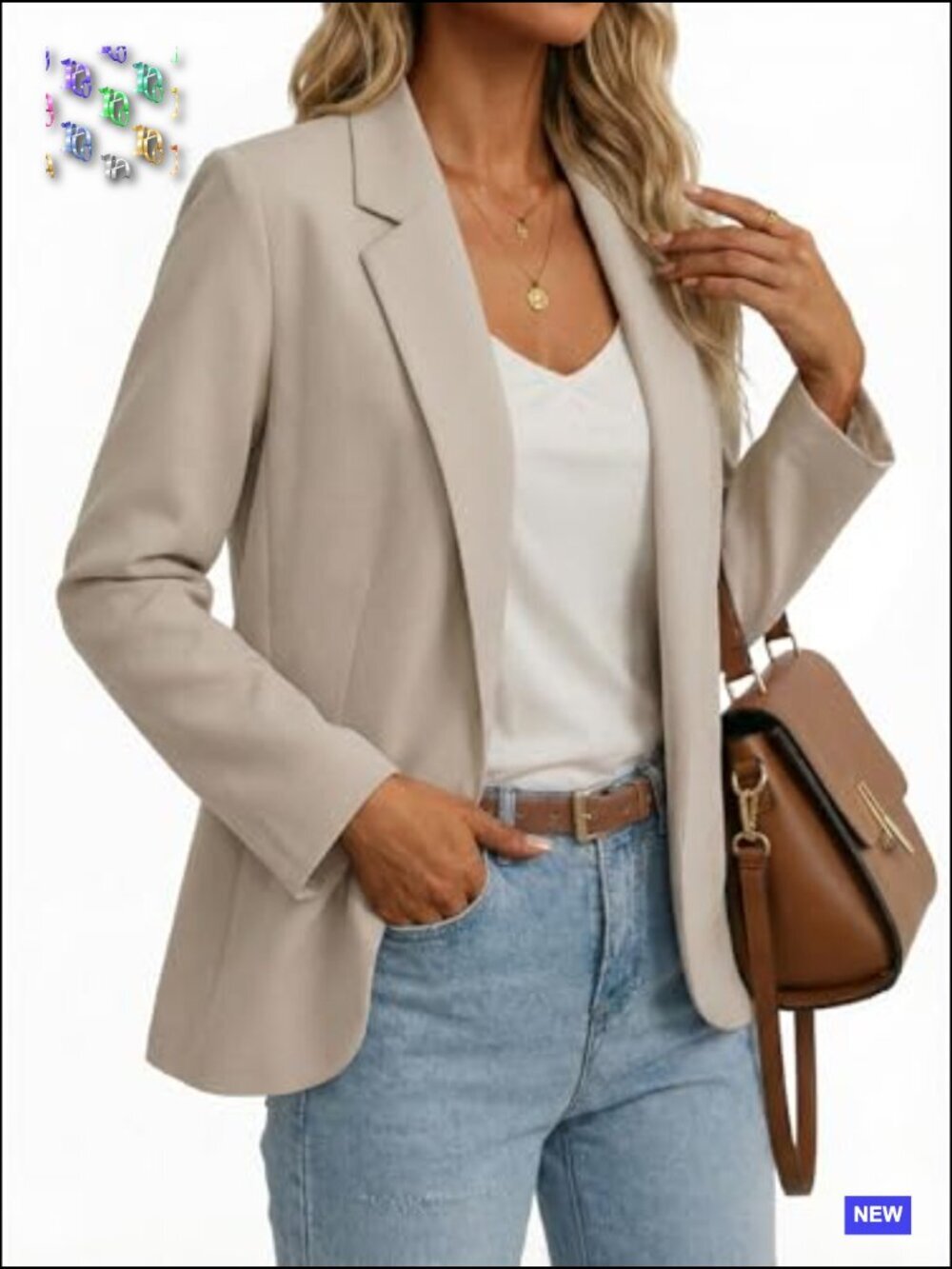Lightweight Casual Blazer Open Front Loose Fit Work Suit Jacket with Pockets - Picture 2 of 7